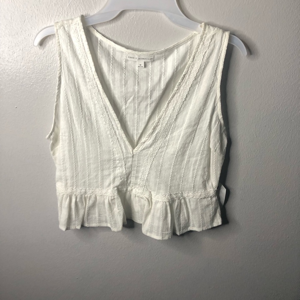 Coco Jaimeson 100% Cotton Lightweight V Neck Crochet Festival Boho Top NWT